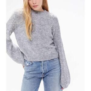 Urban Outfitter Faux Balloon Sleeve Pearl Sweater